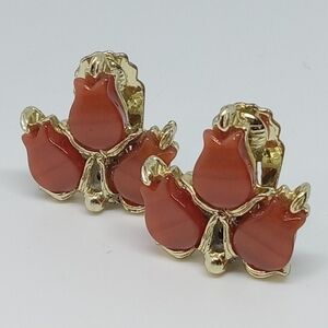 * vintage MCM orange thermoset flowers gold tone clip on earrings